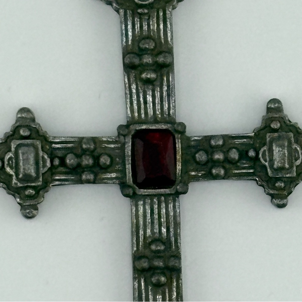 Gorham Silver Cross with Deep Red Gem